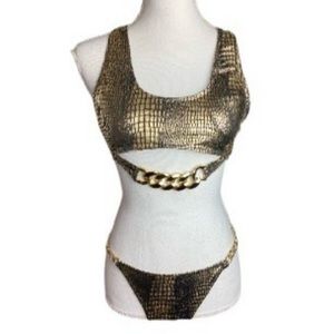 Gold Snakeskin 2 Piece Swimsuit Size Large NWOT